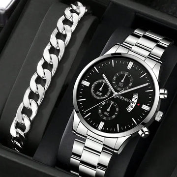 Relógio Masculino de Luxo – Quartzo com Calendário, Estilo Executivo e Pulseira Elegante