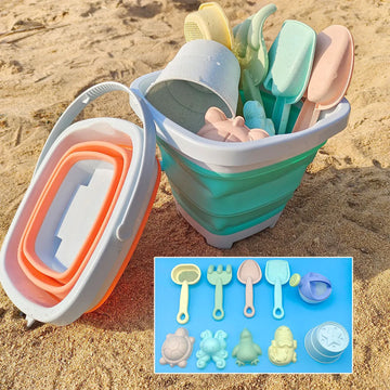 Beach Toy Kit 1/5/11 Pieces - Folding Bucket and Accessories for Kids, Outdoor Fun