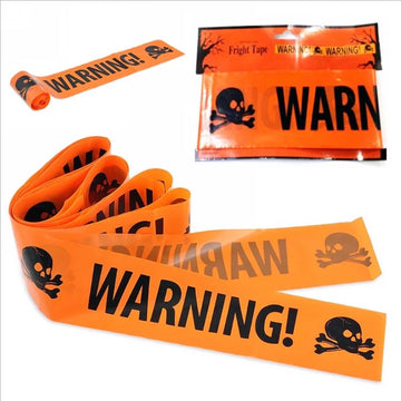 Halloween Window Props & Warning Tape Set – Plastic Skull Head, Caution Line Signs & Witch Balloons | Spooky Party Decorations Lot