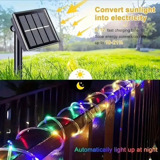 LED Solar String Lights – Waterproof Garden Rope Tube Lamp | Christmas Garland & Outdoor Fairy Lights for Holiday Decoration
