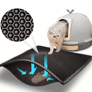 Cat Litter Box Mat - Double Layer Waterproof, Efficient Sand Catcher, Essential Cleaning Accessory