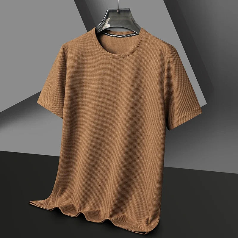 Men’s Summer Waffle T-Shirt – Short Sleeve Round Neck Top | Comfortable & Breathable Casual Wear