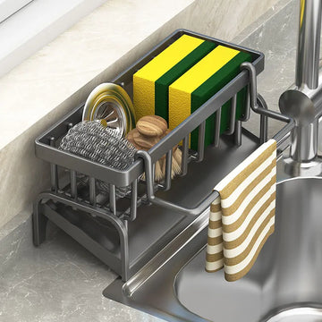 2 in 1 Sink Organiser Holder - Detergent, Sponge and Cloth Holder with Quick Drain