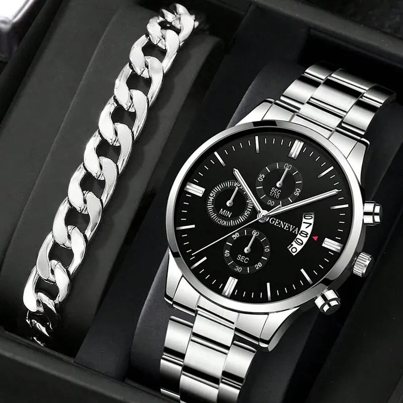 Relógio Masculino de Luxo – Quartzo com Calendário, Estilo Executivo e Pulseira Elegante