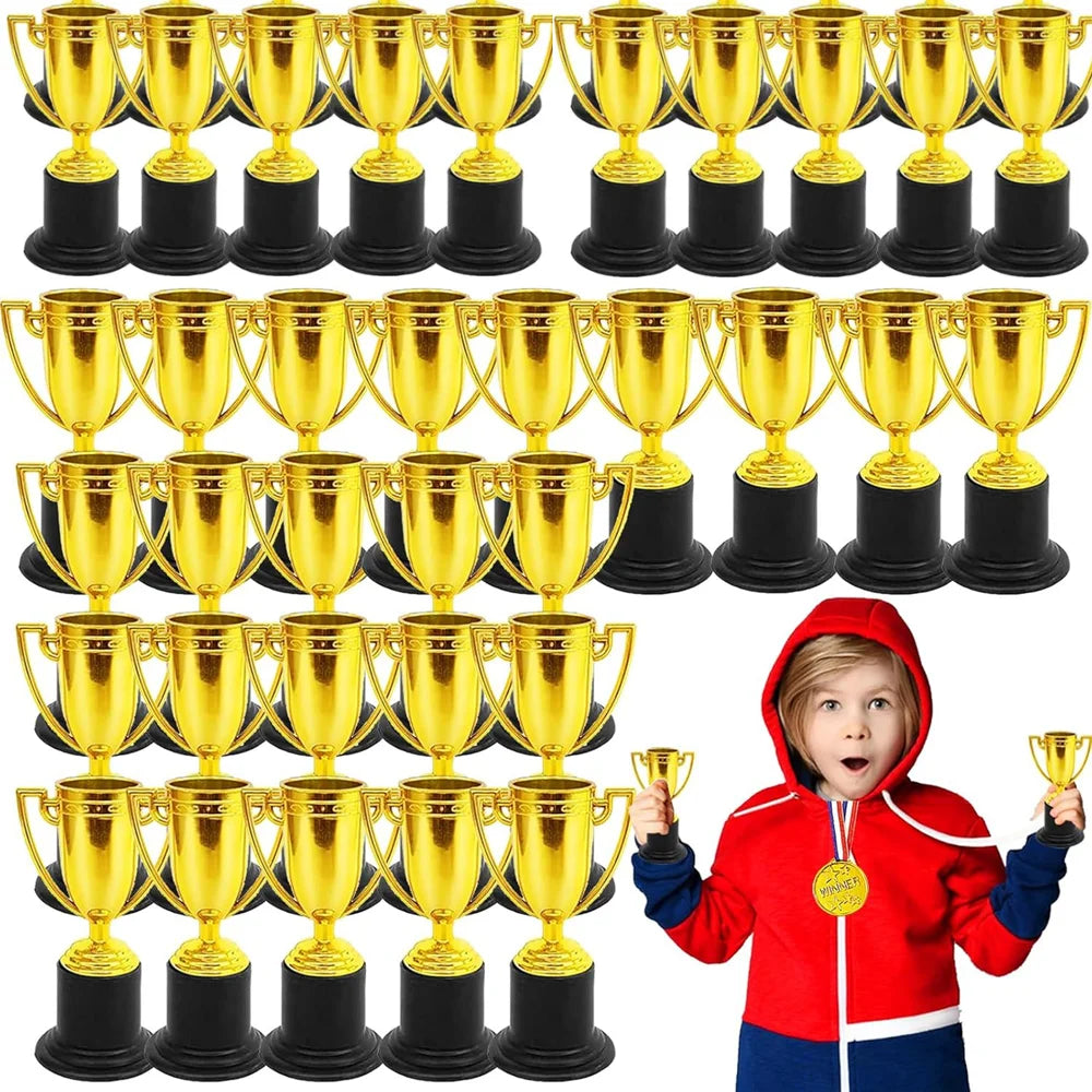 6/12pcs Mini Gold Plastic Trophies – Kids Party Prizes & Favors | Birthday, School Rewards, Easter & Piñata Fillers