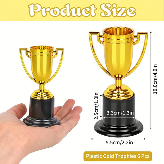6/12pcs Mini Gold Plastic Trophies – Kids Party Prizes & Favors | Birthday, School Rewards, Easter & Piñata Fillers