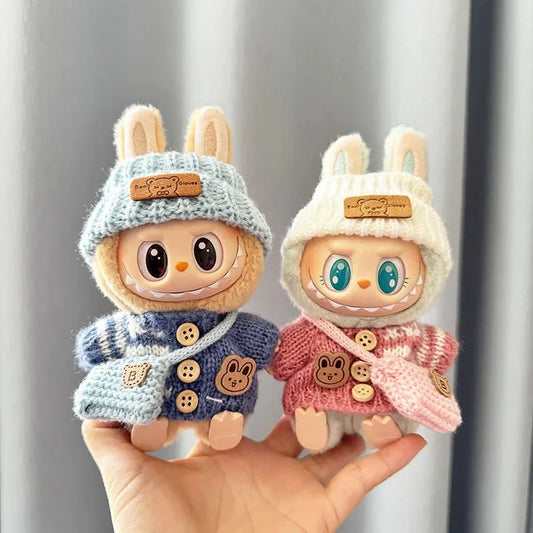 Labubu Sitting Party Plush Doll – Cute Mini Collectible Toy with Easter Bunny Sweater | Labubu Series I & II Collectible Figure Outfit