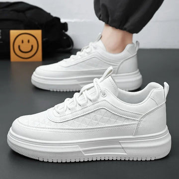 Fashion White Men Casual Shoes Outdoor Leather Walking Sneakers Breathable Tennis Running Shoes Jogging Sport Shoes