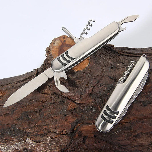 1pc Multifunctional Folding Stainless Steel Knife – Swiss Army Style Camping, Fruit & BBQ Universal Knife