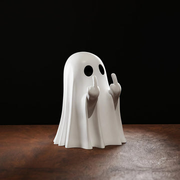 Cute Middle Finger Ghost Figurine – Small Halloween Home Decor | Adorable Horror Statue & Coffee Table Centerpiece