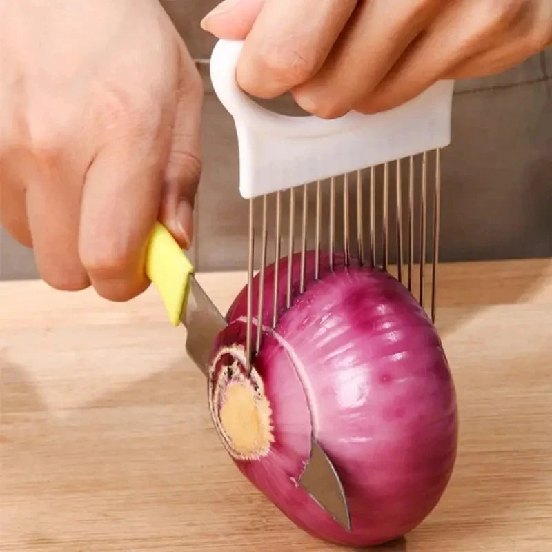 Stainless Steel Onion Slicer Stand - Tomato and Vegetable Slicer, Practical Kitchen Utensil