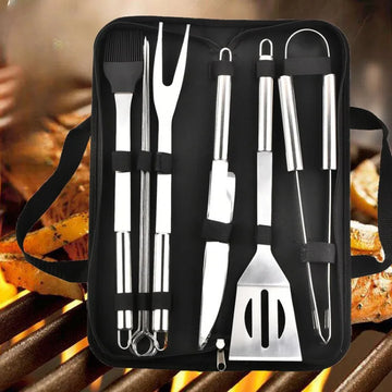 Stainless Steel BBQ Tool Set – Portable Outdoor Barbecue Combination with Storage Bag for Grilling & Baking