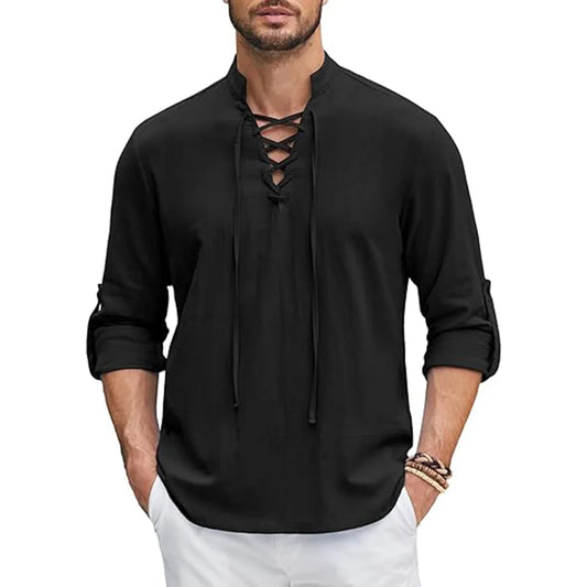Men’s Renaissance Pirate Shirt – Medieval Viking Cotton Linen Long Sleeve Top | Halloween & Cosplay Costume