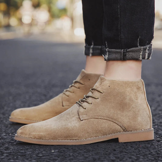 Fashion Khaki Chelsea Boots Men British Style Suede Leather Shoes Men Pointed -toe Men Dress Boots High top Design Ankle Boot