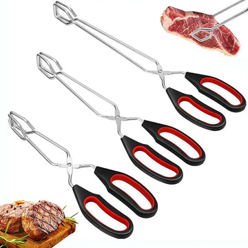 3 Sizes Barbecue Scissor Tongs – Non-Slip Metal BBQ Food & Bread Clip with Long Handle, Kitchen Cooking Accessories