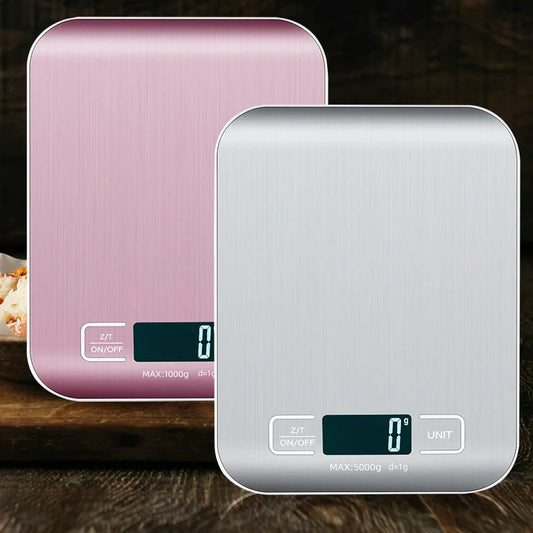 Rechargeable Digital Kitchen Scale in Stainless Steel with LCD Display - 5kg/10kg | High Precision for Food, Jewellery and Bakery