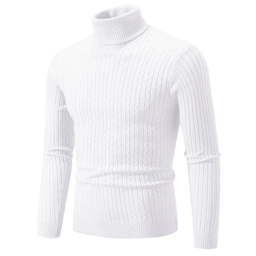 Men’s High Neck Turtleneck Sweater – Solid Colour Knitted Wool Pullover, Warm Casual Winter Top