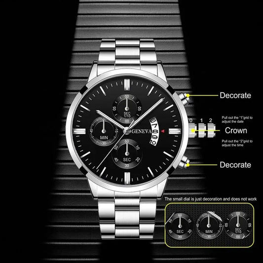 Relógio Masculino de Luxo – Quartzo com Calendário, Estilo Executivo e Pulseira Elegante