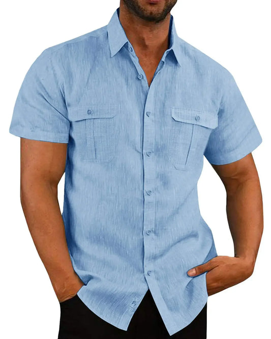 Men’s Cotton Linen Short Sleeve Shirt – Summer Casual Beachwear | Solid Colour Comfort Fit Plus Size M-5XL
