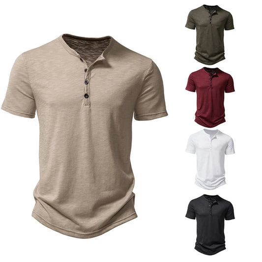 Men’s Summer Henley Collar T-Shirt