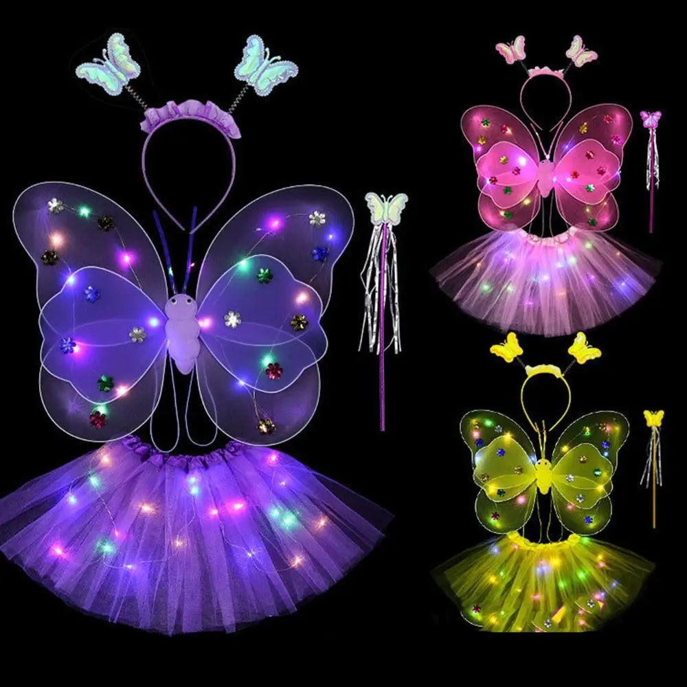 LED Angel Costume for Girls – Light-Up Skirt & Flashing Butterfly Wings | Luminous Outfit for Easter, Valentine’s Day & Parties (2–8 Years)