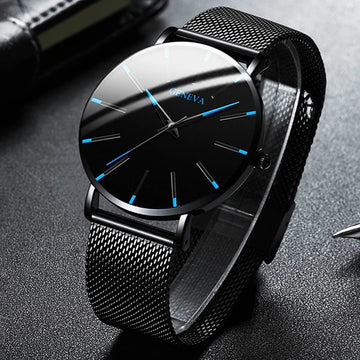Men’s Minimalist Watch – Ultra-Thin Stainless Steel Mesh Strap Business Quartz Wristwatch