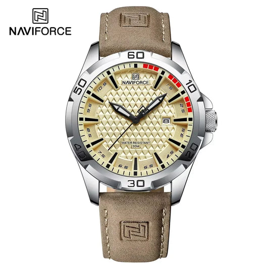 NAVIFORCE Men’s Fashion Quartz Watch – Leather Strap Sport Waterproof Wristwatch with Calendar