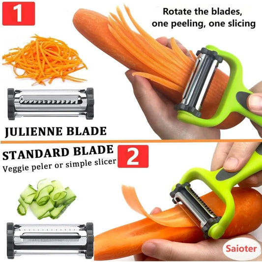 3 in 1 Kitchen Peeler - Multifunctional Julienne and Serrated, Ideal for Carrots, Potatoes and Vegetables