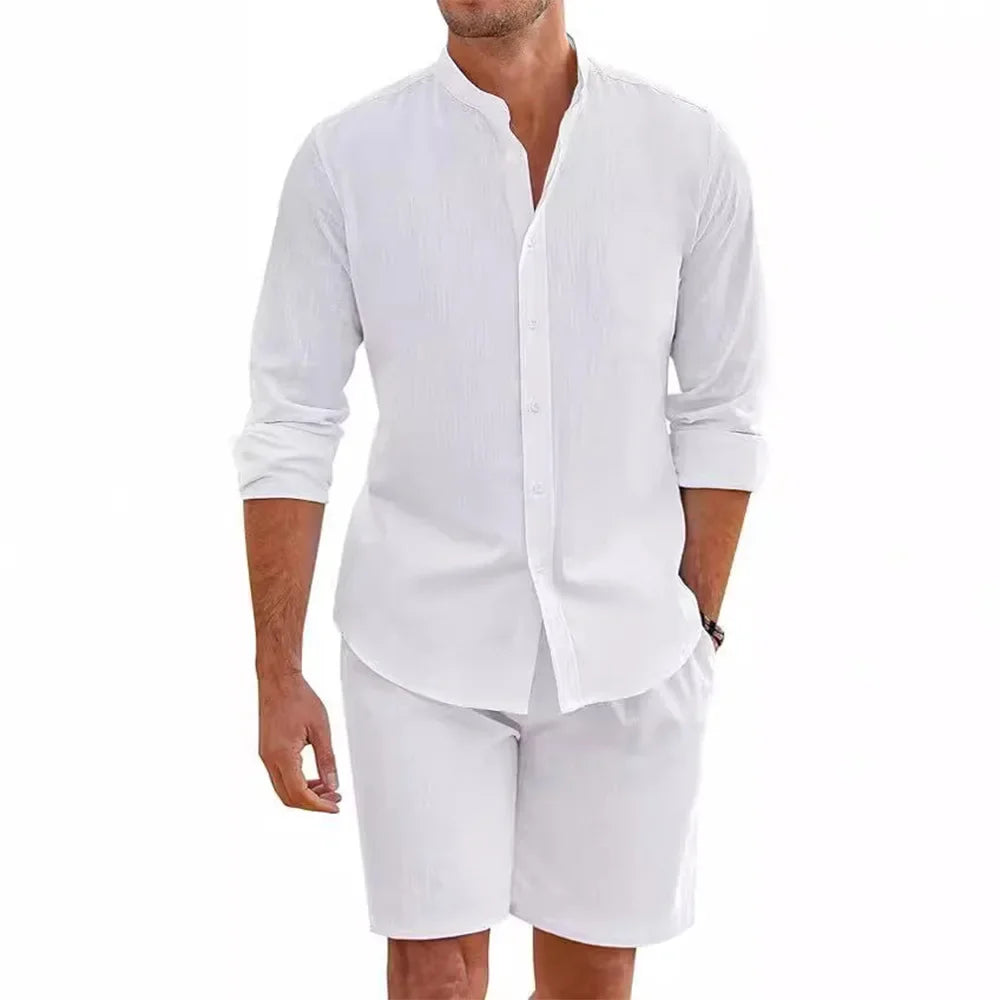 Men’s Cotton Linen Summer Shirt Hawaii Set