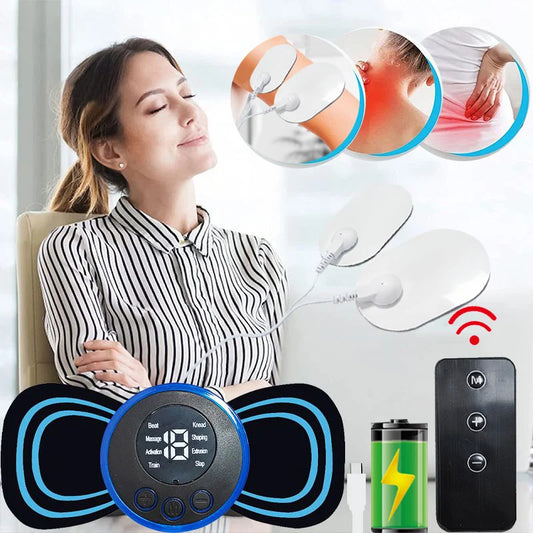 Rechargeable EMS Neck Massager with 8 Modes and Remote Control - Relieve Muscle Pain with Low Frequency Pulses