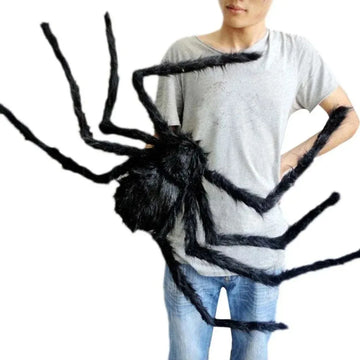 Giant Halloween Plush Spider – Creepy Black Furry Decoration Prop (30–200cm) | Outdoor & Indoor Party Prank Decor