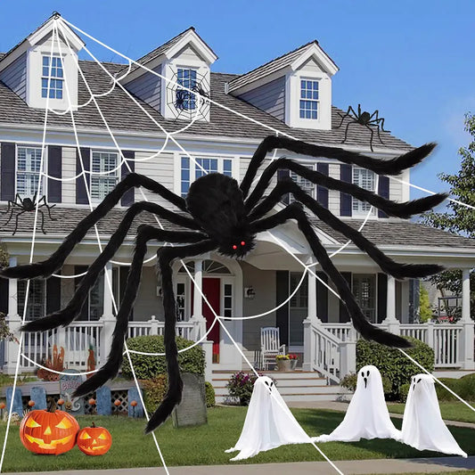 Giant Halloween Plush Spider – Creepy Black Furry Decoration Prop (30–200cm) | Outdoor & Indoor Party Prank Decor