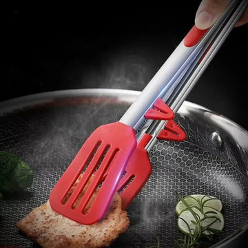 9 Inch Red Silicone Food Clip with Bracket – Heat Resistant, Anti-Scalding Kitchen & BBQ Tongs