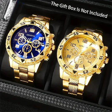 2PCS Men’s Business Quartz Watch Set – Fashion Arabic Dial Stainless Steel Band (No Box)
