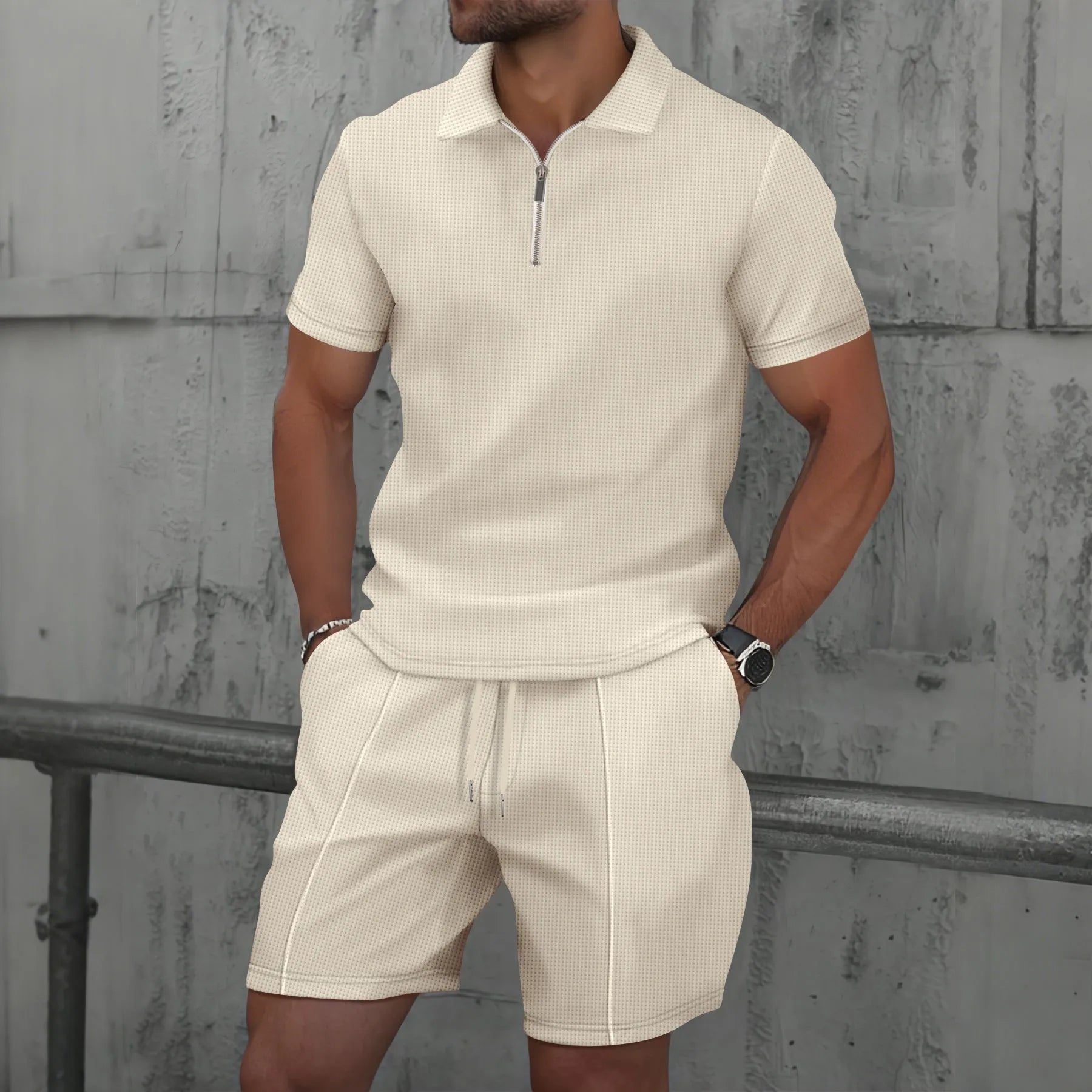 Men’s Summer Waffle Zip Short Set