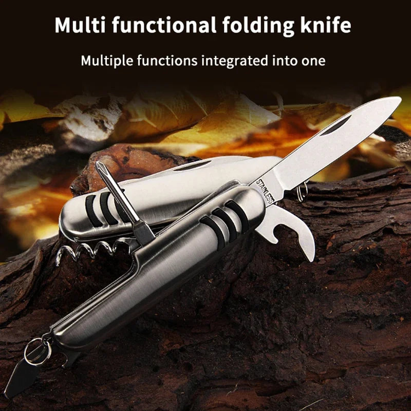 1pc Multifunctional Folding Stainless Steel Knife – Swiss Army Style Camping, Fruit & BBQ Universal Knife