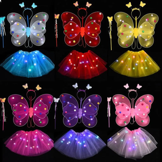 LED Angel Costume for Girls – Light-Up Skirt & Flashing Butterfly Wings | Luminous Outfit for Easter, Valentine’s Day & Parties (2–8 Years)