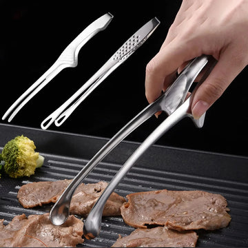 304 Stainless Steel Food & BBQ Tongs – Long Handle, Non-Slip Cooking Tool for Steak, Kitchen & Barbecue