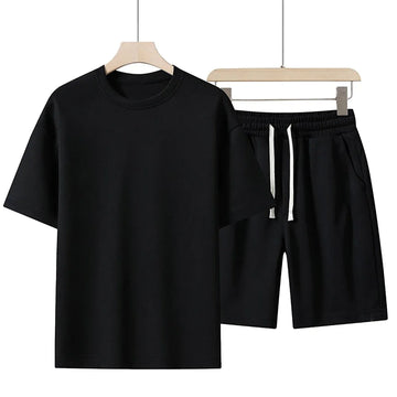 Summer Cotton T-Shirt & Shorts Set – Unisex Solid Colour Streetwear | Breathable O-Neck Tracksuit for Men & Women
