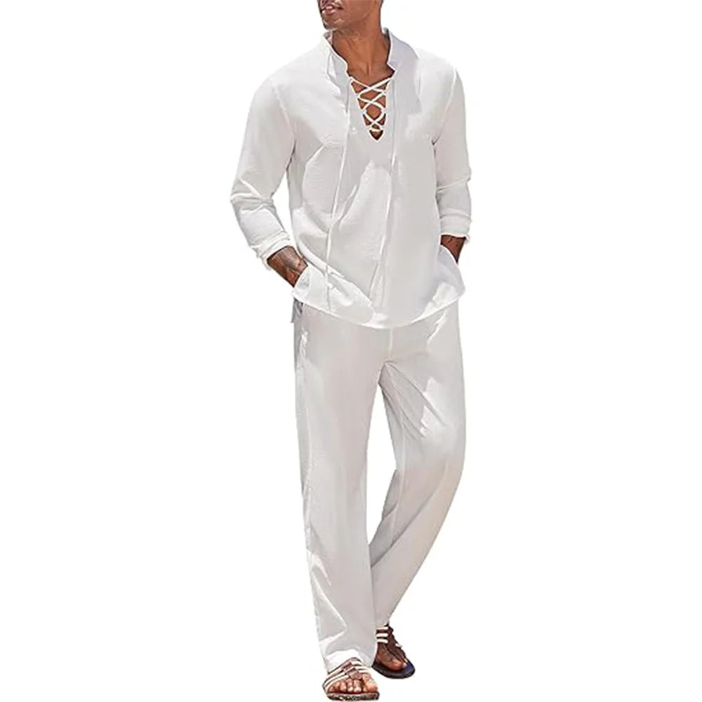 Men’s Cotton Linen Shirt Pants Set