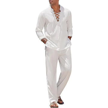 Men’s Cotton Linen Shirt Pants Set