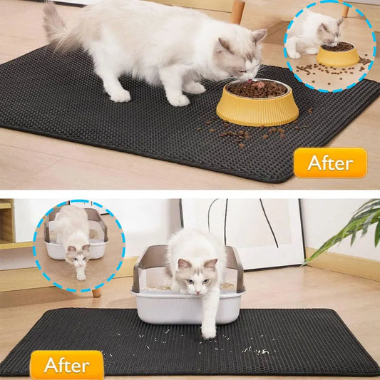 Cat Litter Box Mat - Double Layer Waterproof, Efficient Sand Catcher, Essential Cleaning Accessory