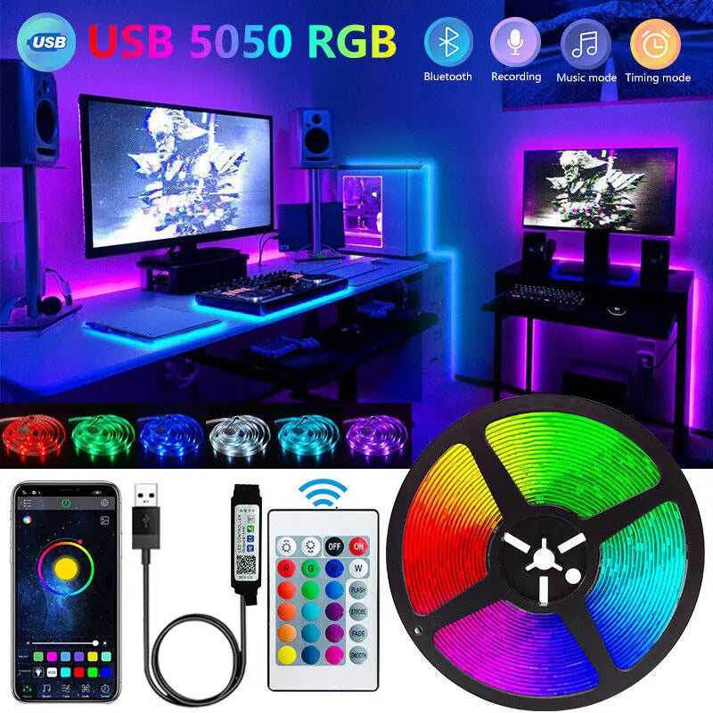 SMD 5050 Bluetooth LED Strip - App Control, Flexible for TV, Mood Lighting, Games Room and Home Decoration