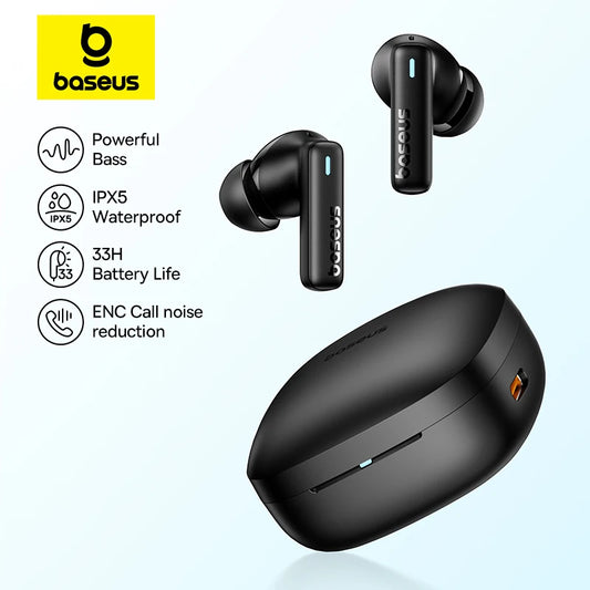 Baseus Bowie E19 Bluetooth 5.3 Wireless Headset - Bass Boosted Sound, IPX5, 12mm Drivers and 33h Battery Life