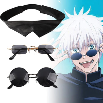 Sorcerer-Style Cosplay Set – Blindfold Eye Patch & Glasses Inspired by Popular Anime | Half Face Mask for Halloween or Party Costume
