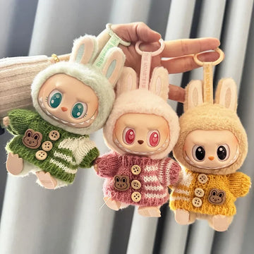 Labubu Sitting Party Plush Doll – Cute Mini Collectible Toy with Easter Bunny Sweater | Labubu Series I & II Collectible Figure Outfit