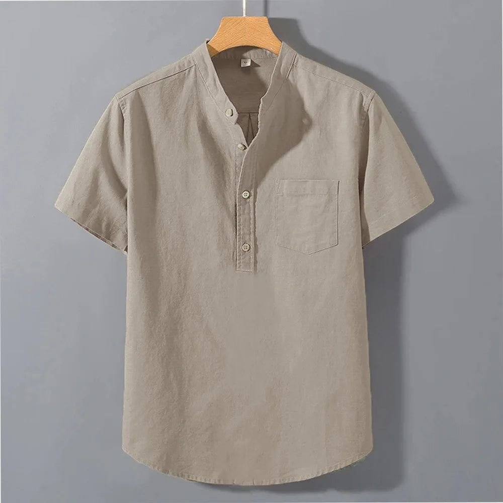Men’s Summer Short Sleeve T-Shirt – Solid Colour Pocket & Button Design | Casual High Street Everyday Wear