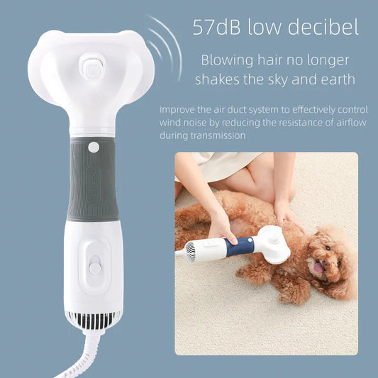 3 in 1 Kit for Pets - Silent Dryer for Dogs with Brush, Comb for Cats and Dogs, Low Noise and Temperature Control