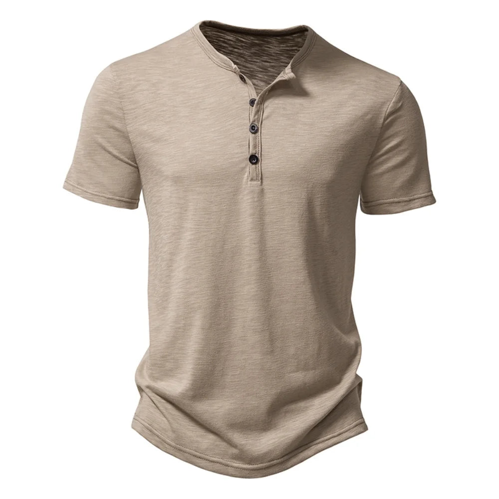 Men’s Summer Henley Collar T-Shirt