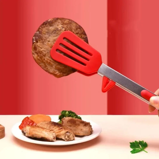 9 Inch Red Silicone Food Clip with Bracket – Heat Resistant, Anti-Scalding Kitchen & BBQ Tongs